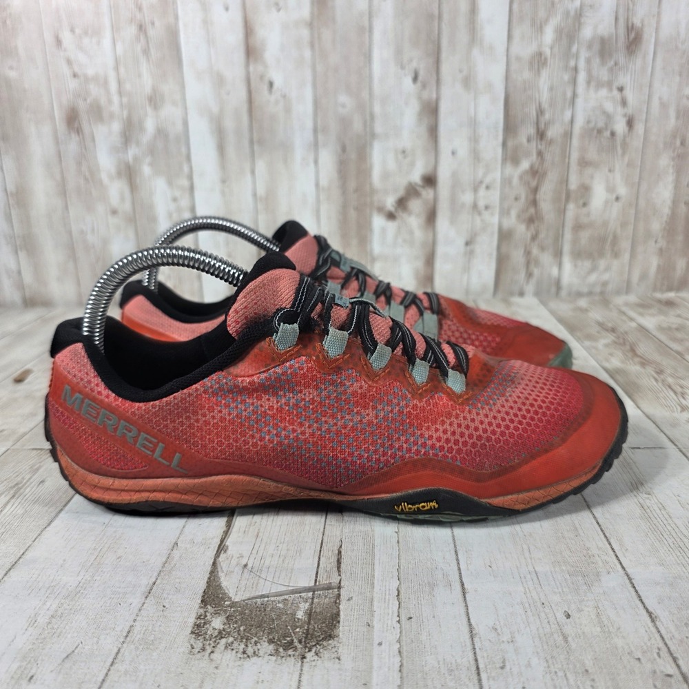 Merrell Trail Glove 4 Shield Mens Red Orange Barefoot Trail Running Shoes 8.5